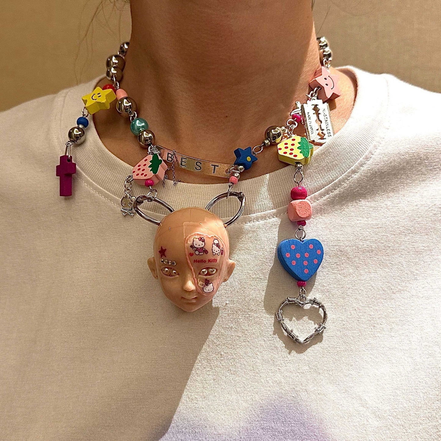 Handmade Hello Kitty Colorful Doll Head Necklace