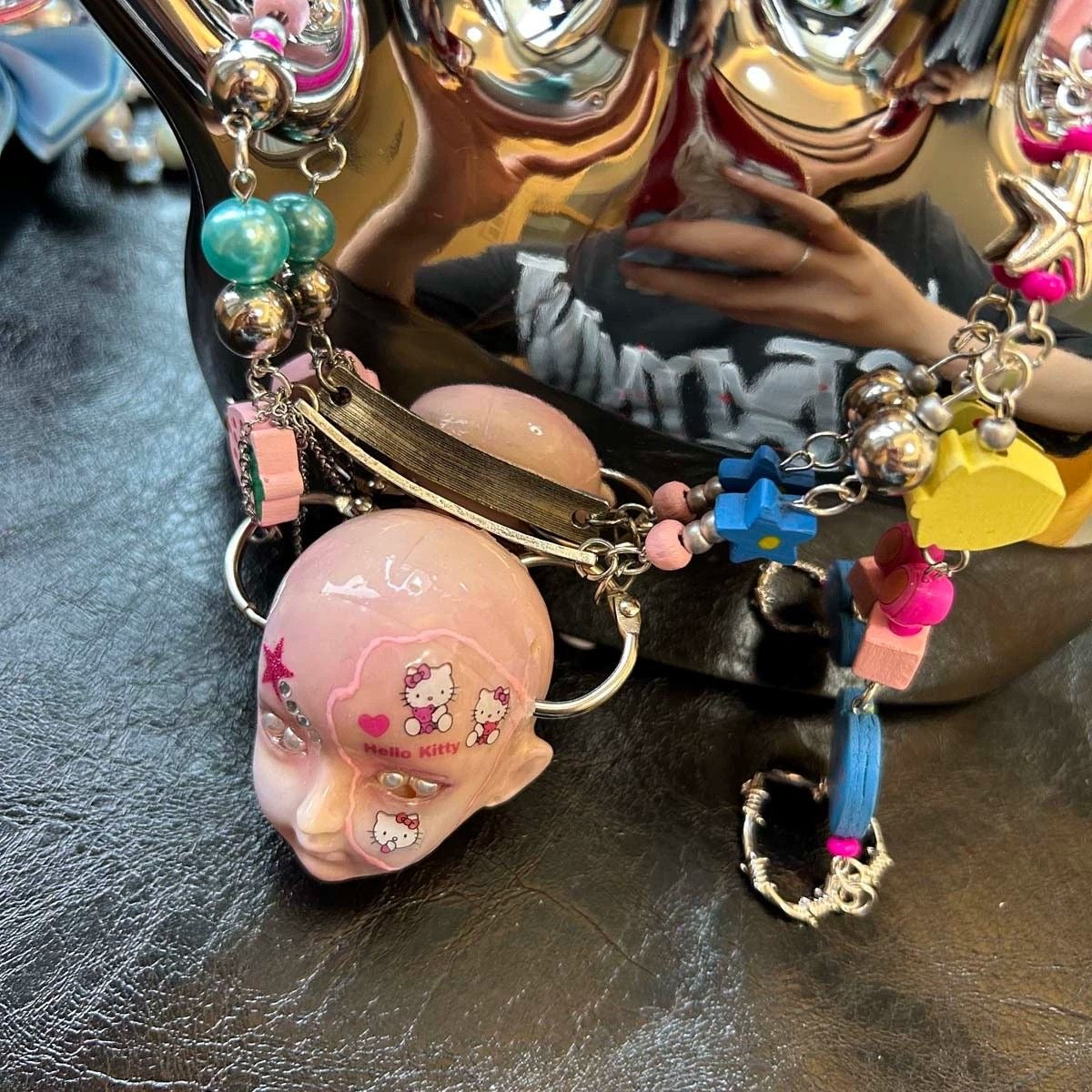 Handmade Hello Kitty Colorful Doll Head Necklace