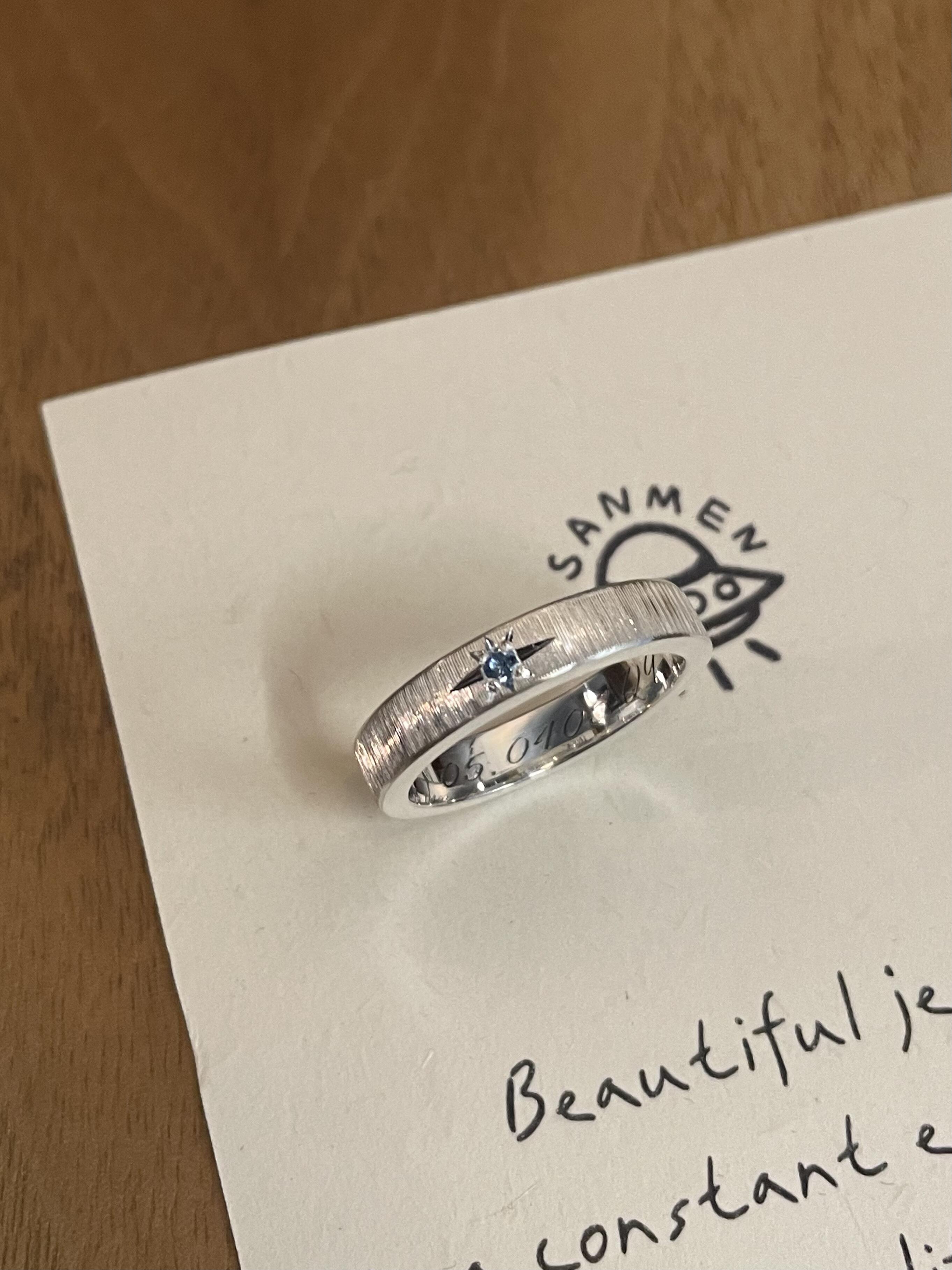 Handmade Blue Zirconia Brushed Ring-One Star Collections
 (Free Customization)