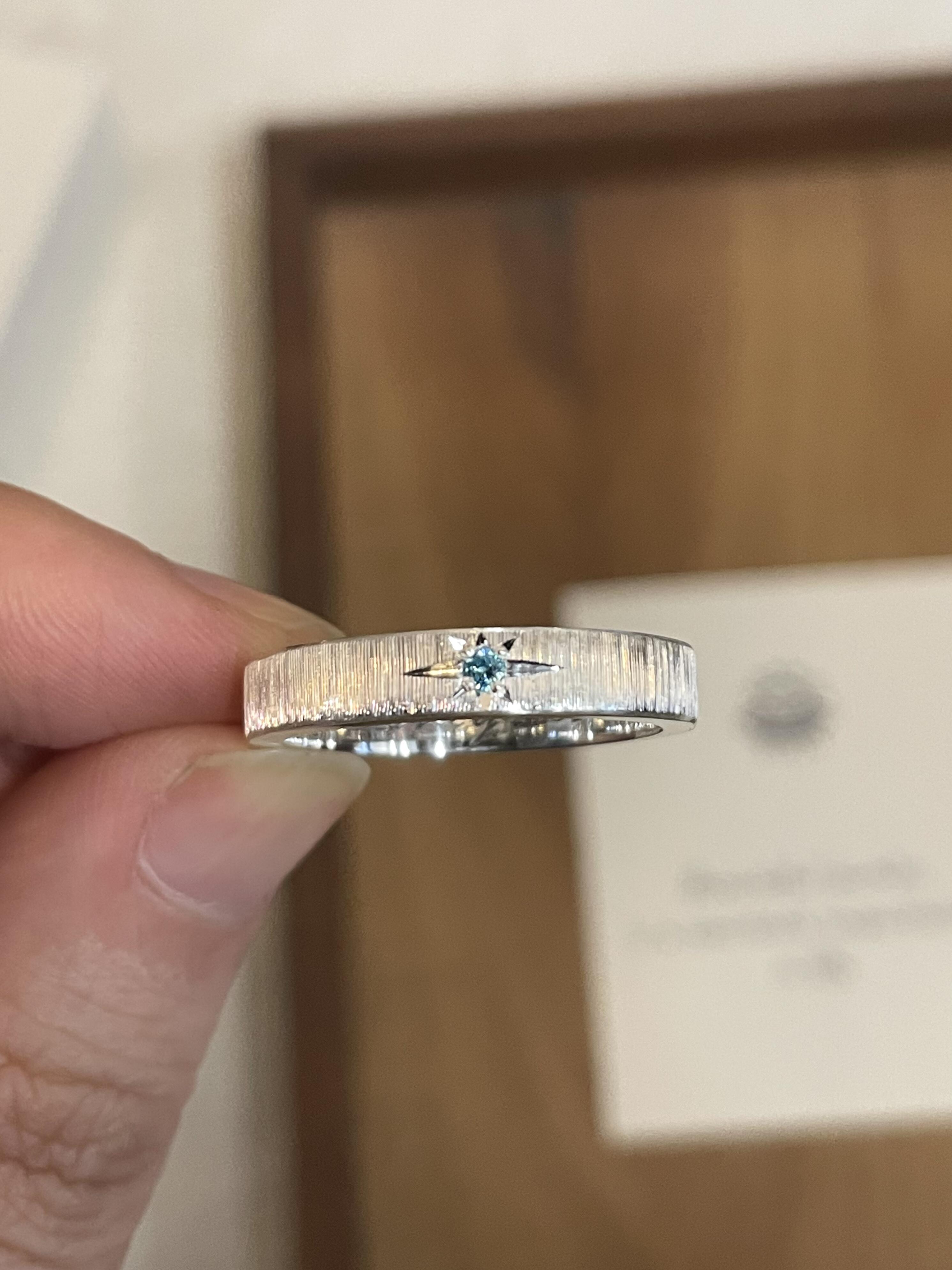 Handmade Blue Zirconia Brushed Ring-One Star Collections
 (Free Customization)