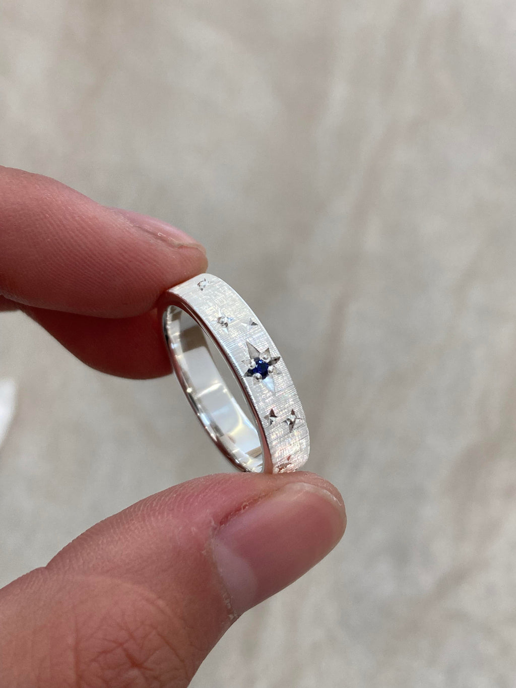 Handmade Blue Zirconia Brushed Ring - Starry Night Collection (Free Customization)