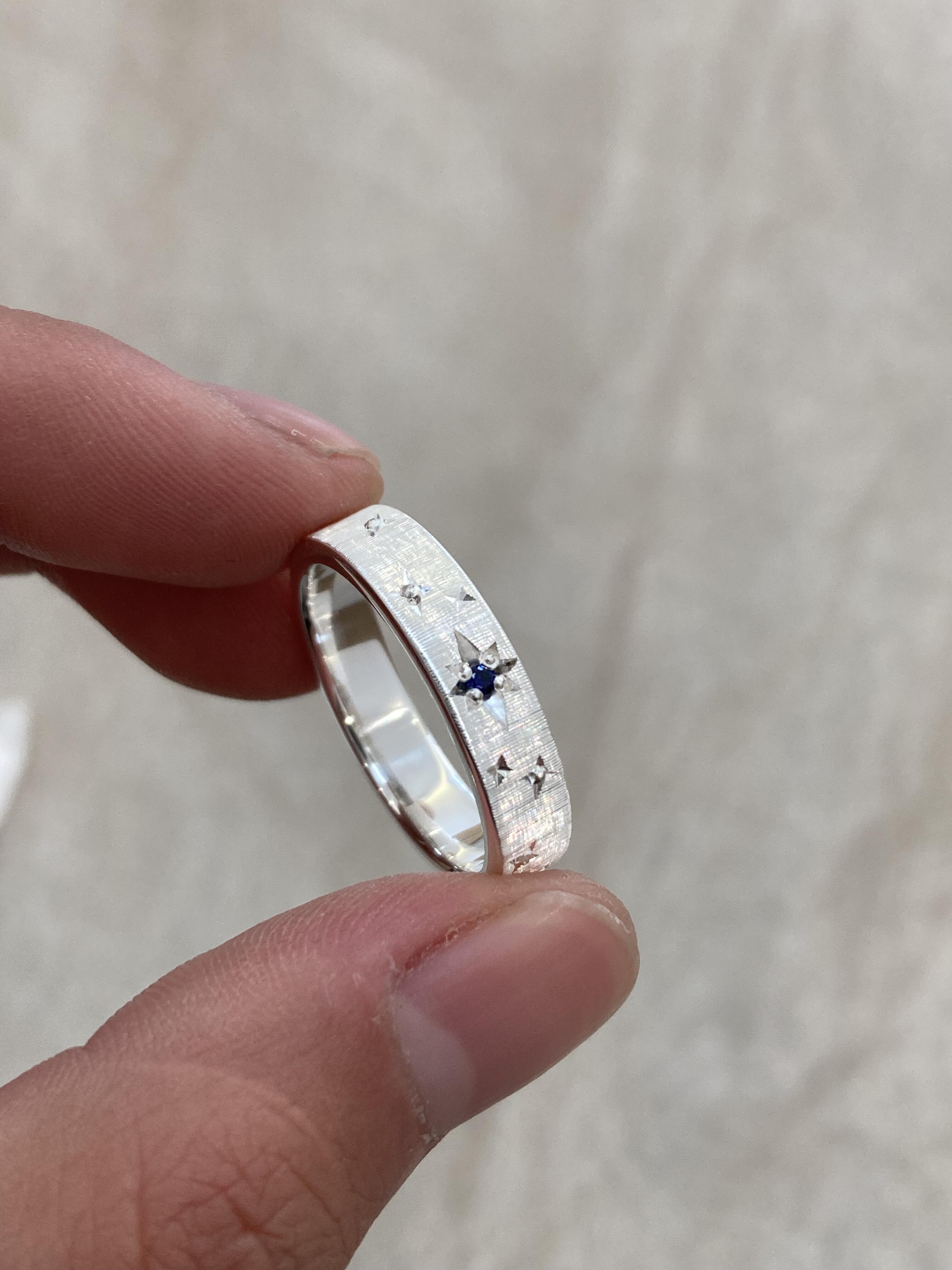 Handmade Blue Zirconia Brushed Ring - Starry Night Collection (Free Customization)