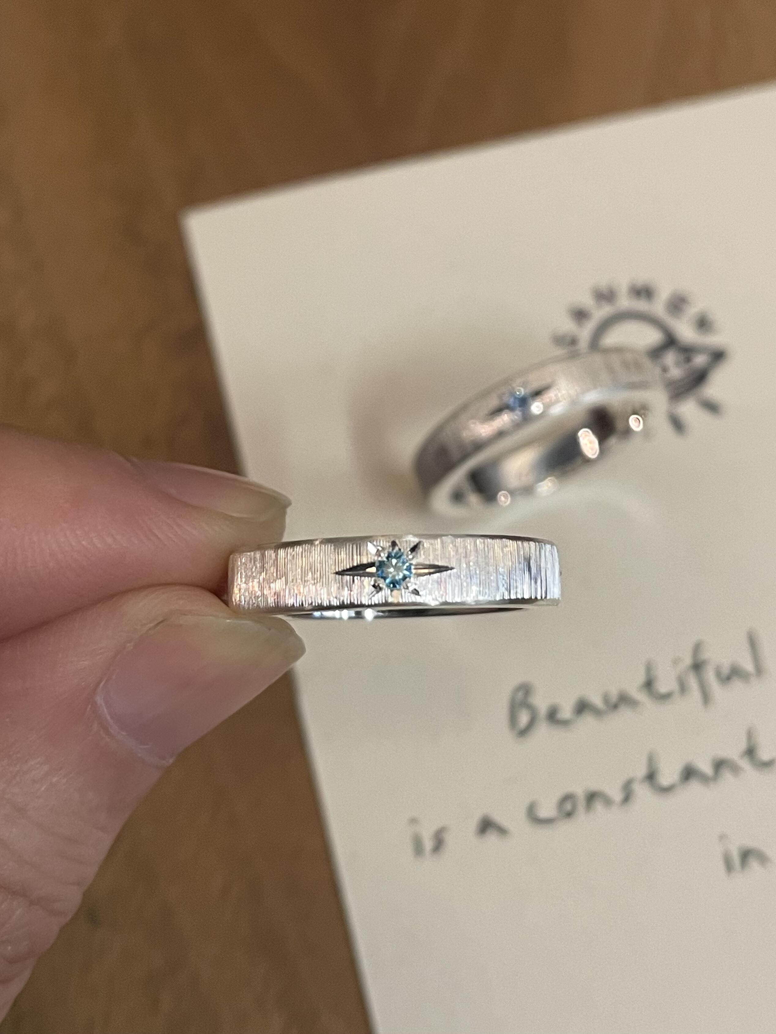 Handmade Blue Zirconia Brushed Ring-One Star Collections
 (Free Customization)