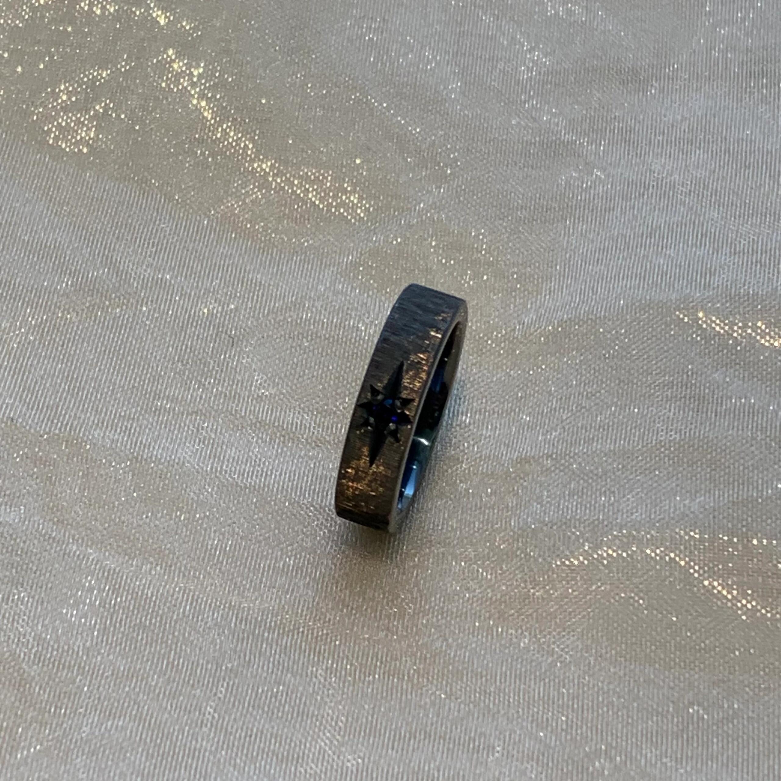 Handmade Black Zirconia Brushed Ring - One Star Collection (Free Customization)