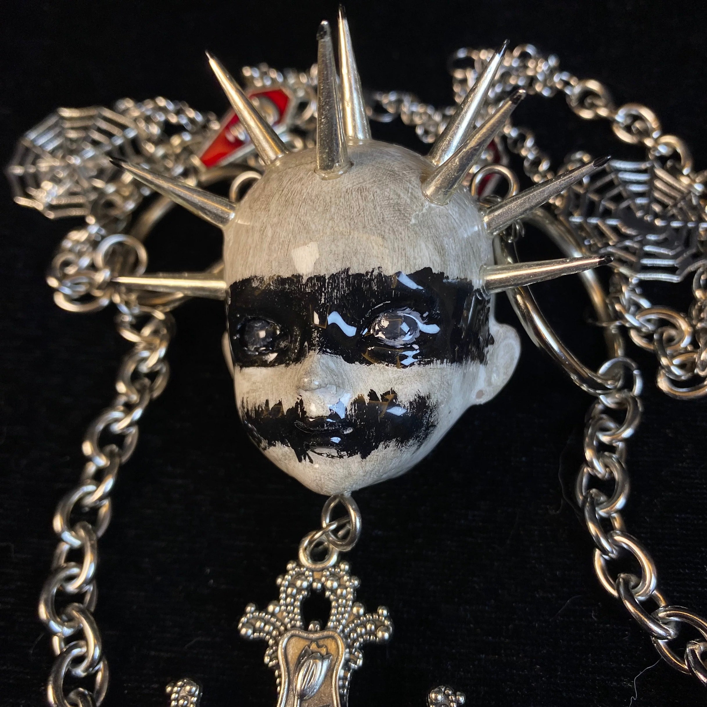 Handmade Dark Titanium Doll Head Necklace