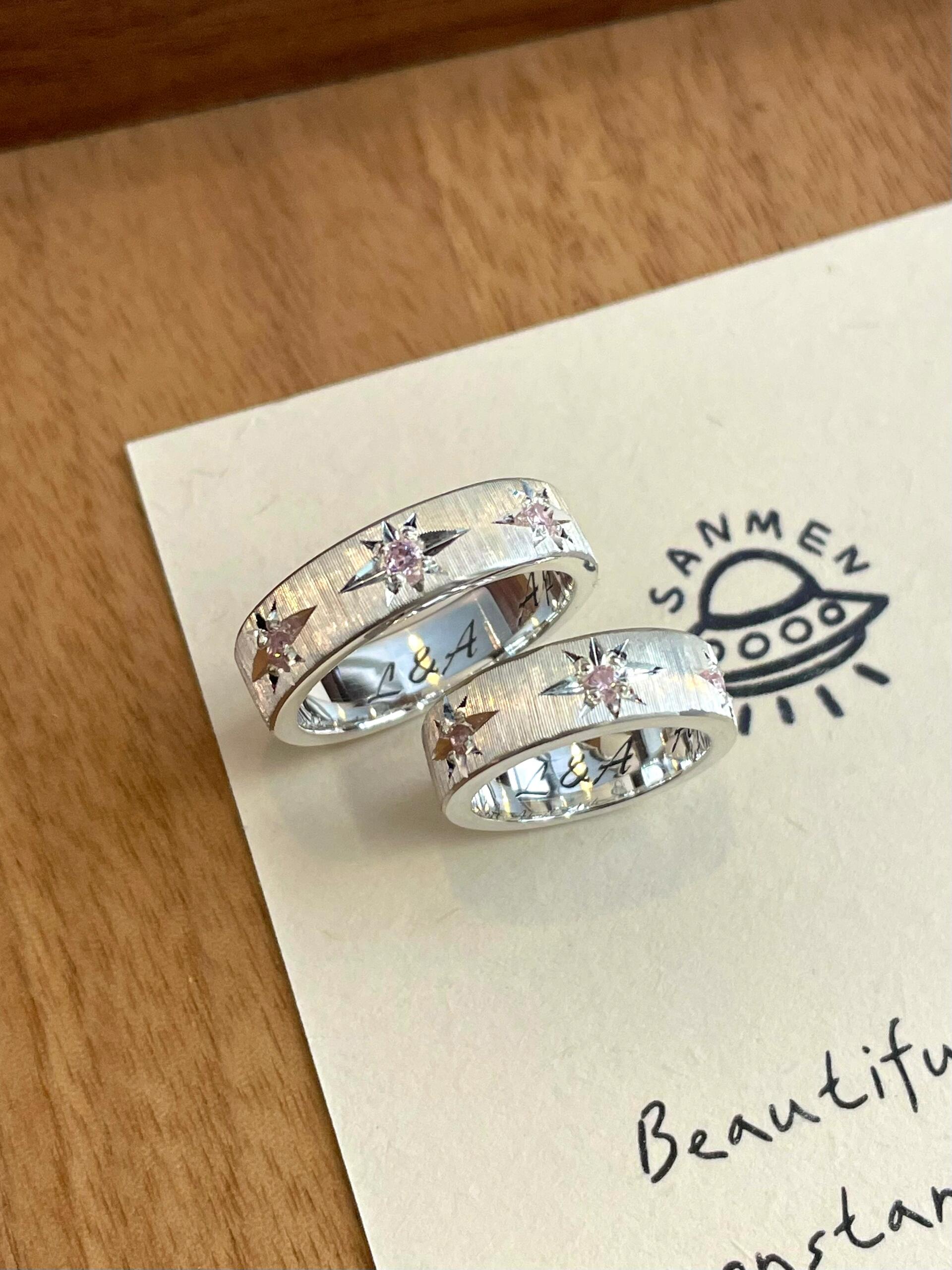 Handmade Lilac Zirconia Brushed Ring
-Three Stars Collection (Free Customization)