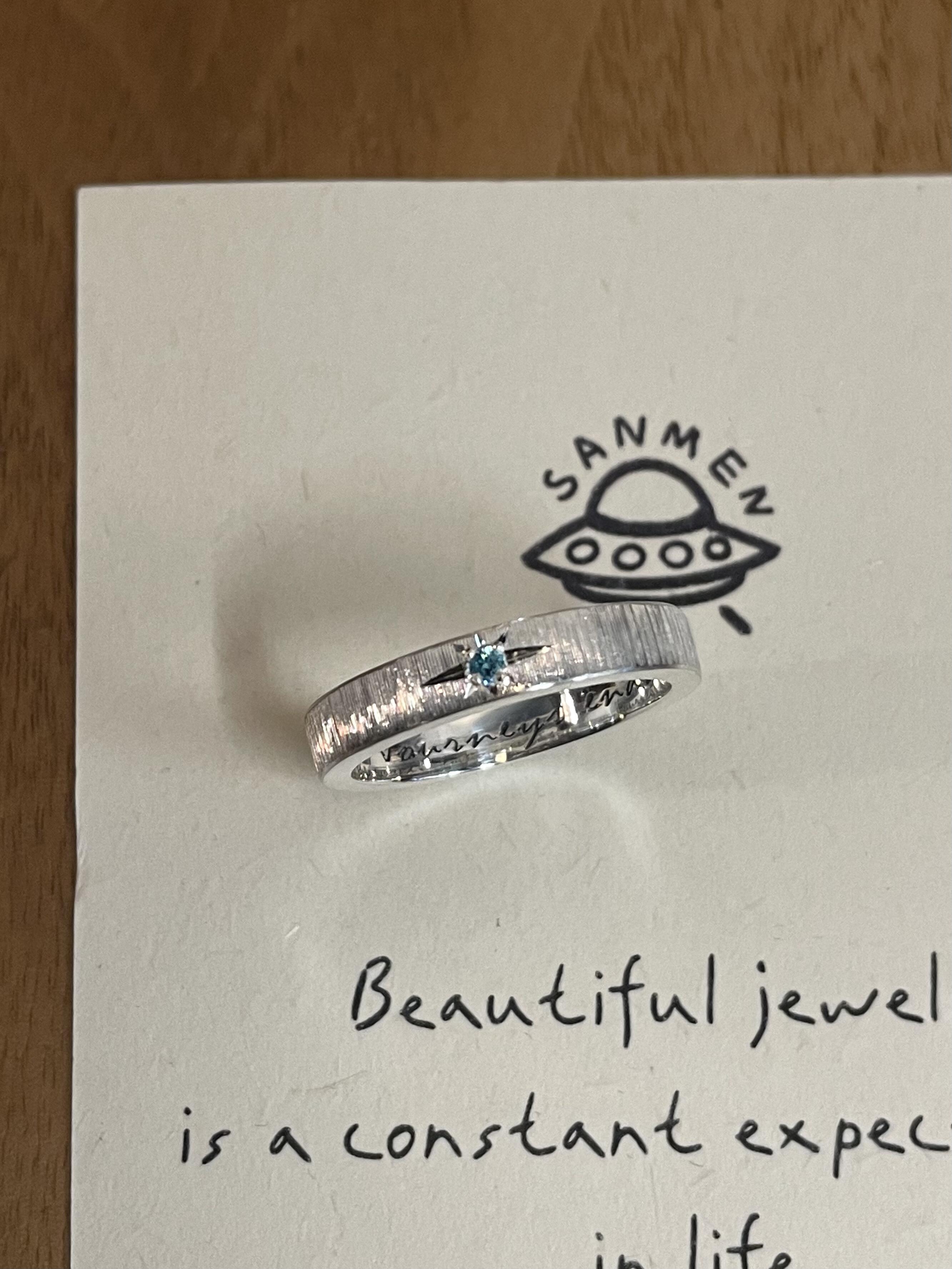Handmade Blue Zirconia Brushed Ring-One Star Collections
 (Free Customization)