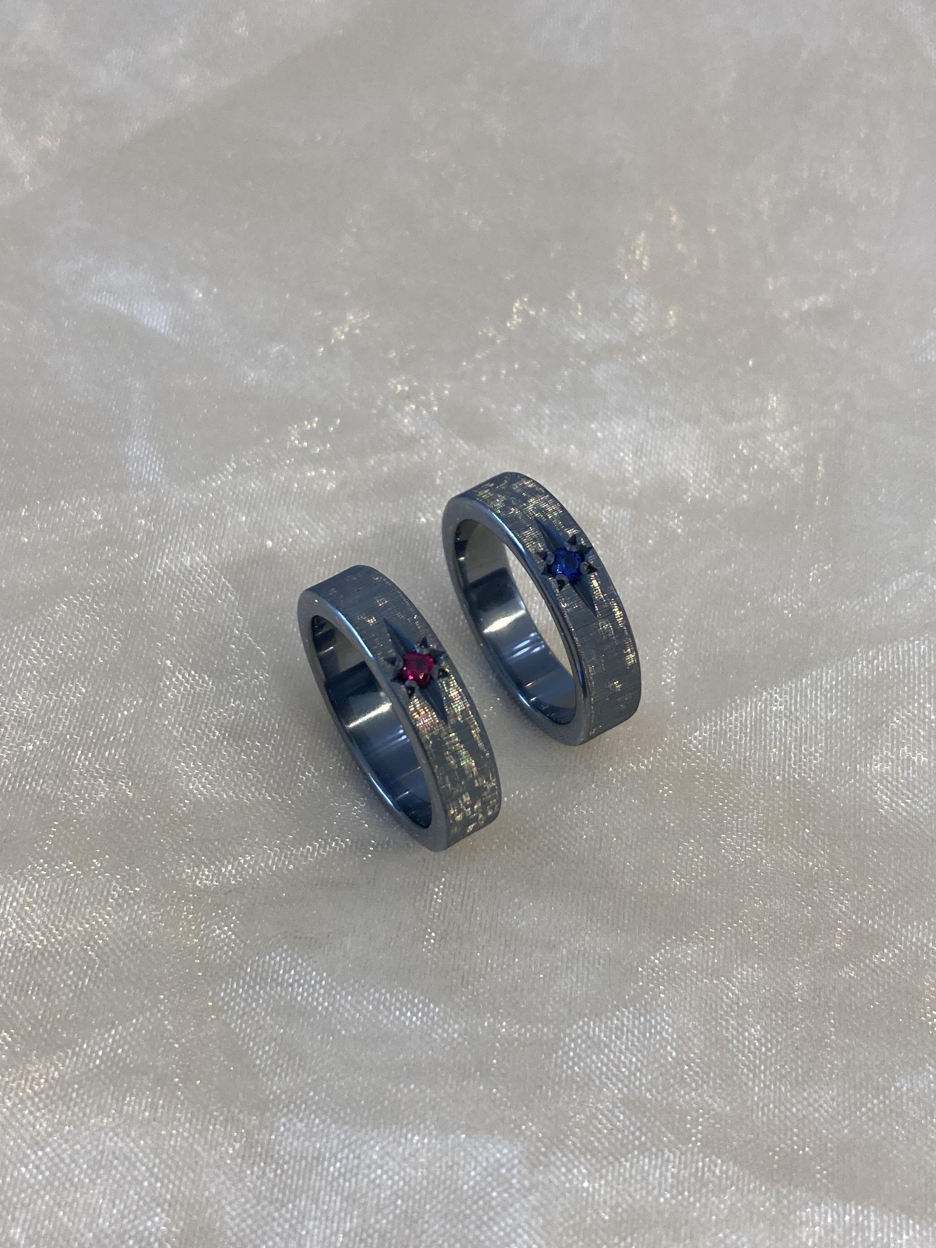 Handmade Zirconia Black Brushed Ring - One Star Collection (Free Customization)