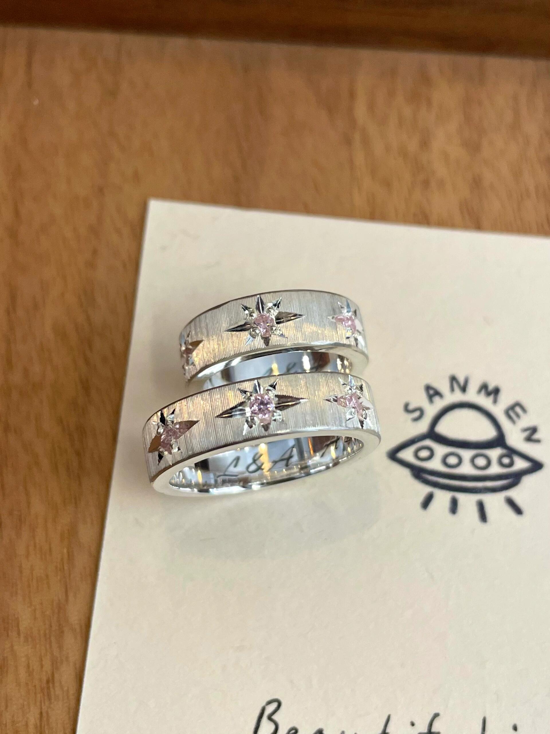 Handmade Lilac Zirconia Brushed Ring
-Three Stars Collection (Free Customization)