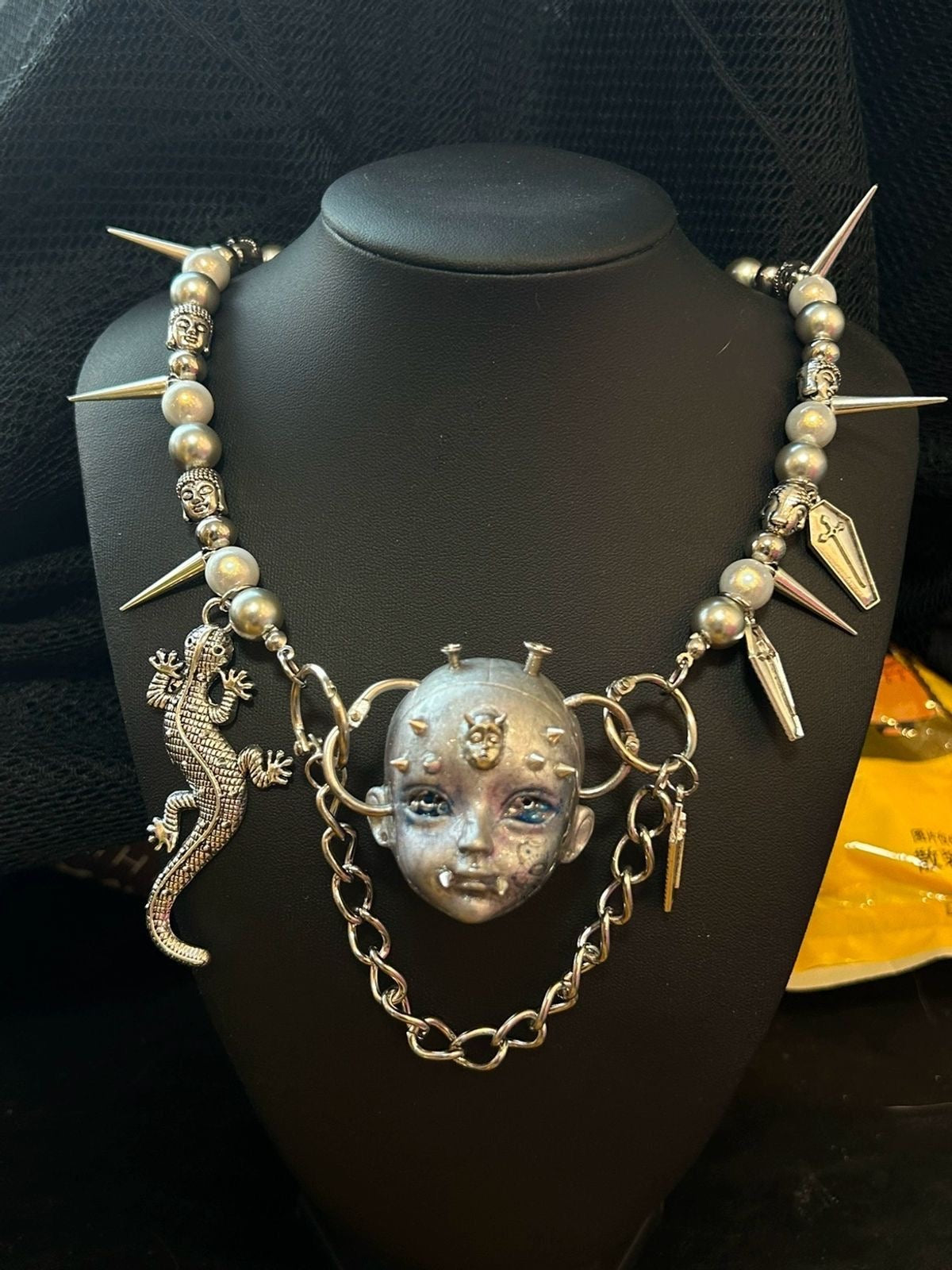 Handmade Silver Punk Style Doll Head Necklace
