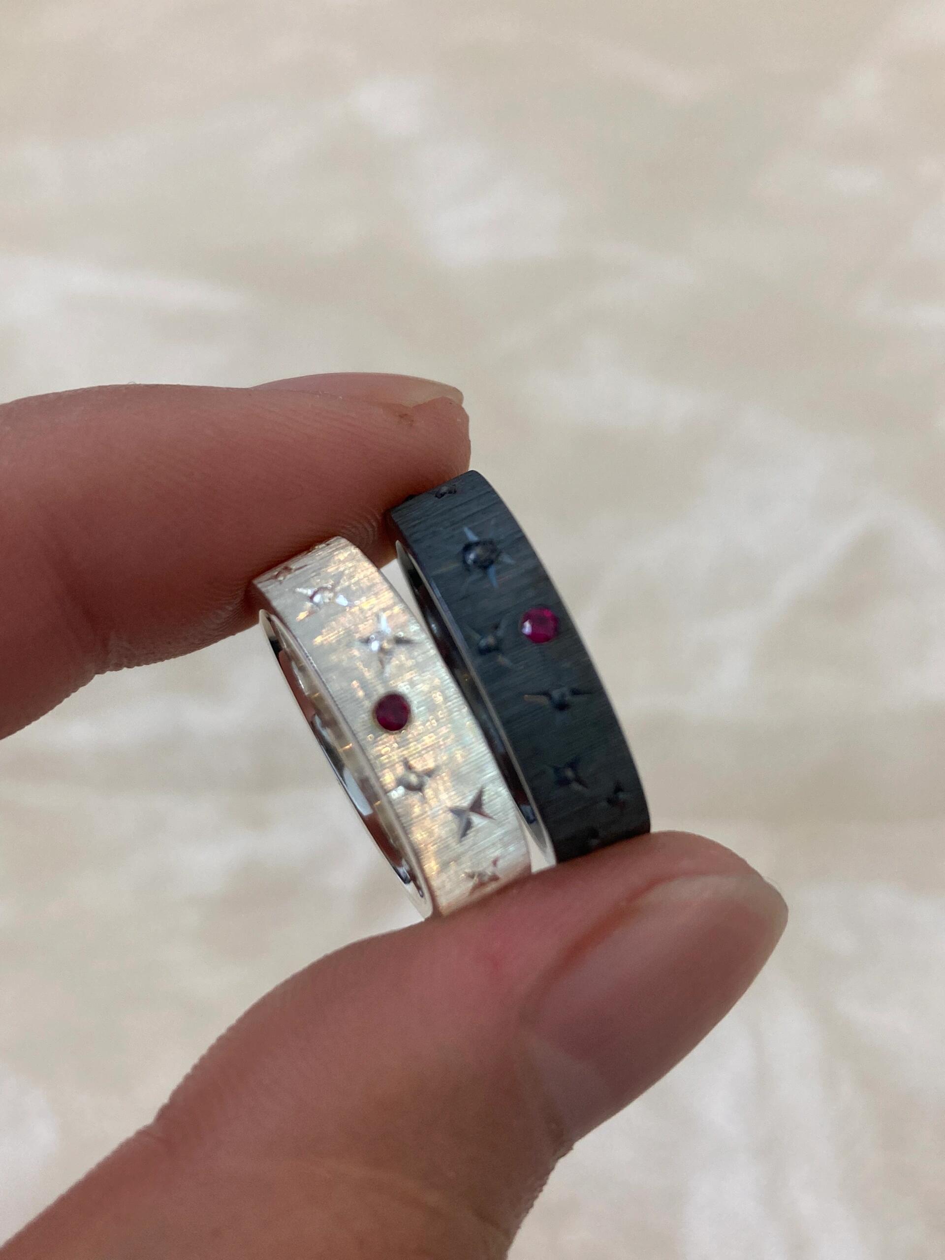 Handmade Red Zirconia Brushed Ring - Starry Night Collection (Free Customization)