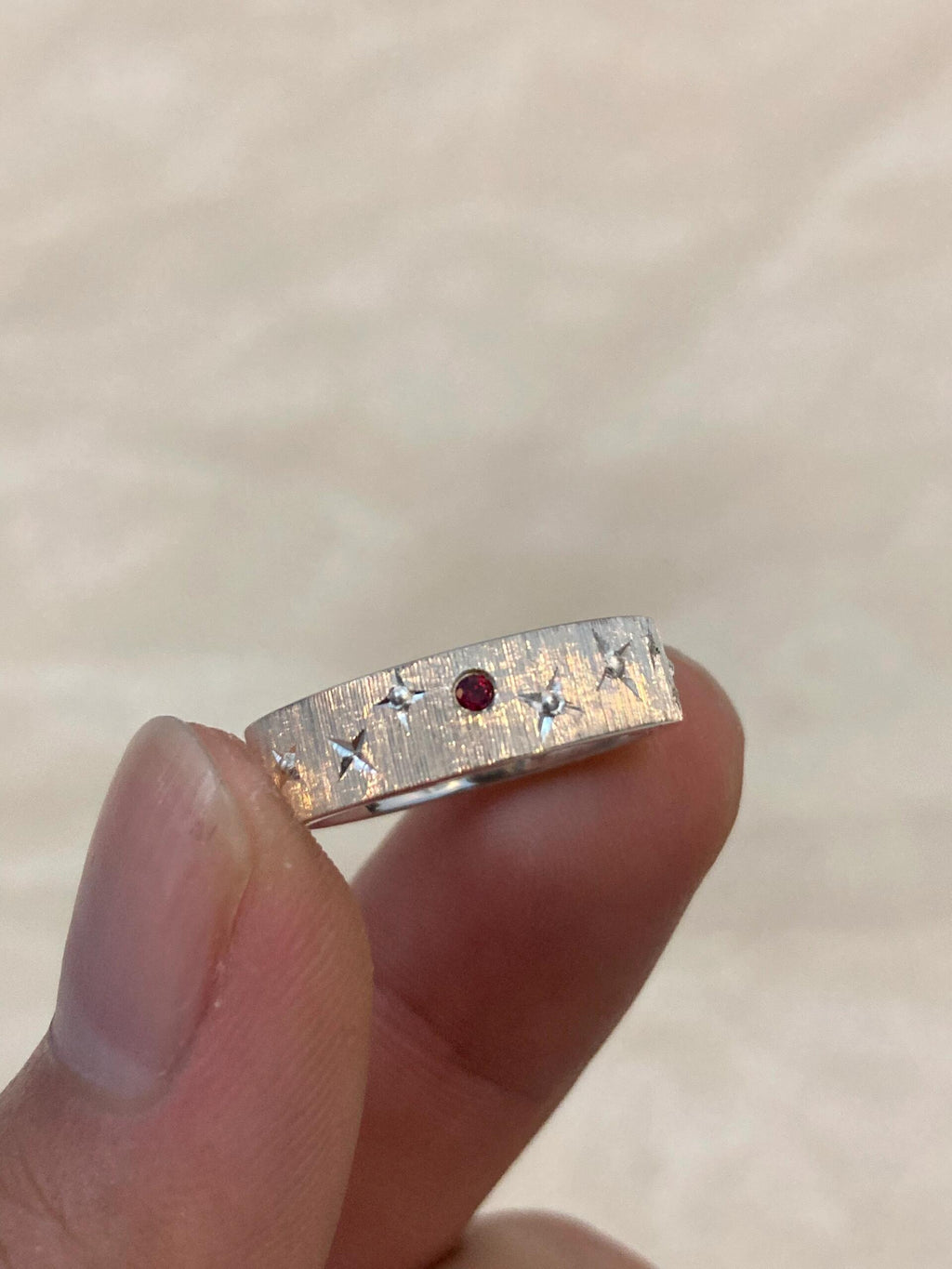 Handmade Red Zirconia Brushed Ring - Starry Night Collection (Free Customization)