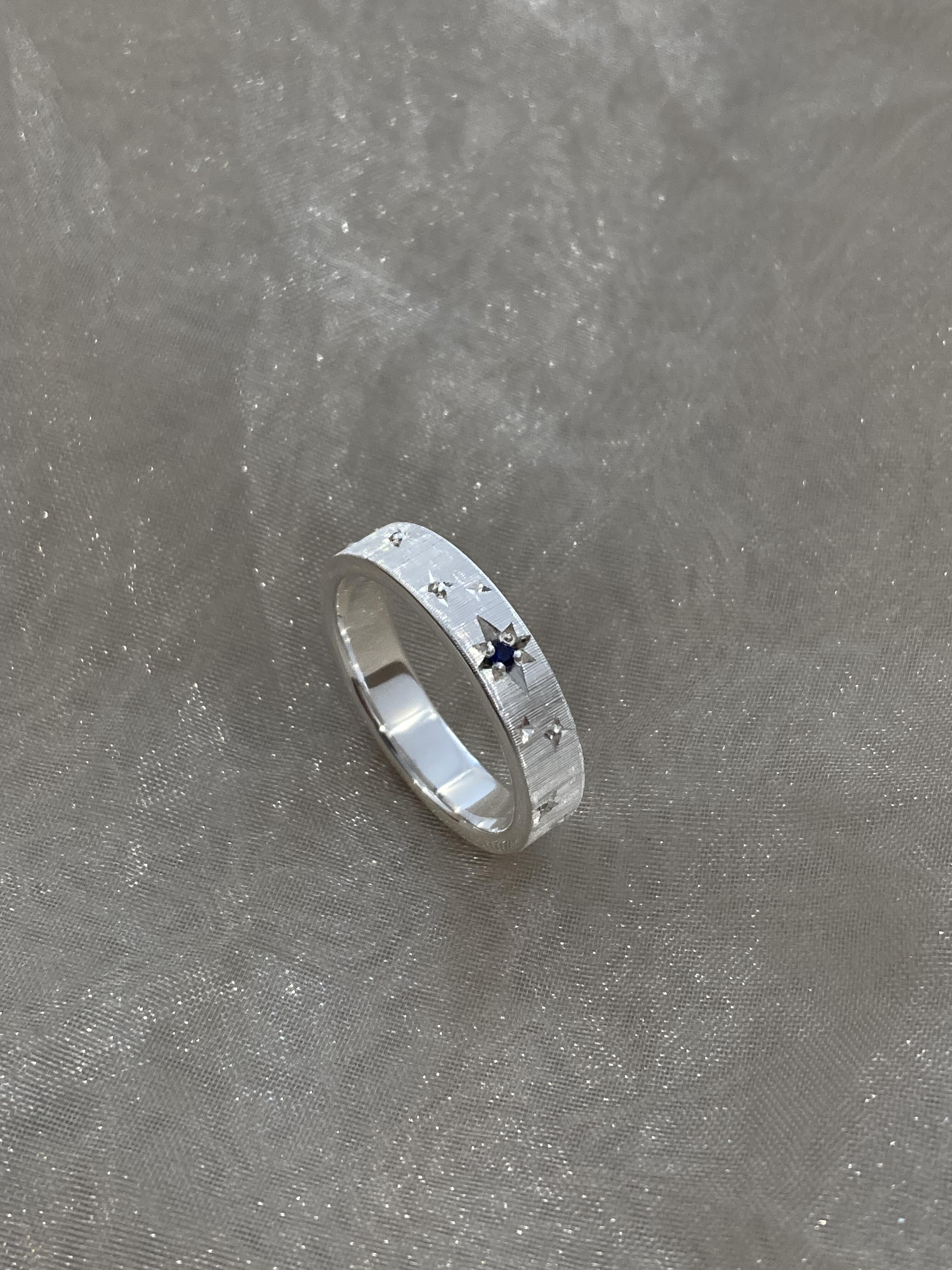 Handmade Blue Zirconia Brushed Ring - Starry Night Collection (Free Customization)