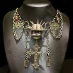 Handmade Dark Titanium Doll Head Necklace