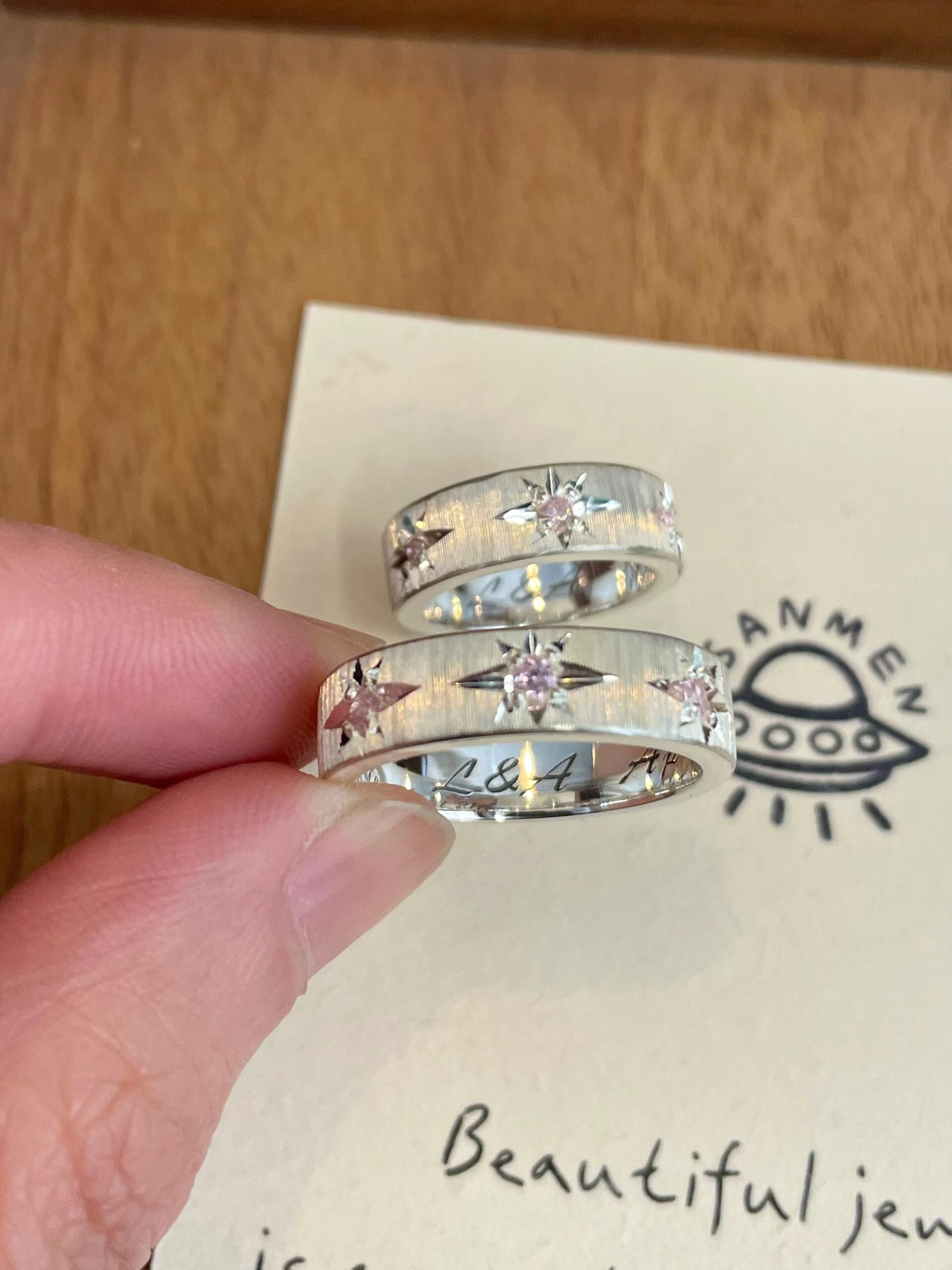 Handmade Lilac Zirconia Brushed Ring
-Three Stars Collection (Free Customization)