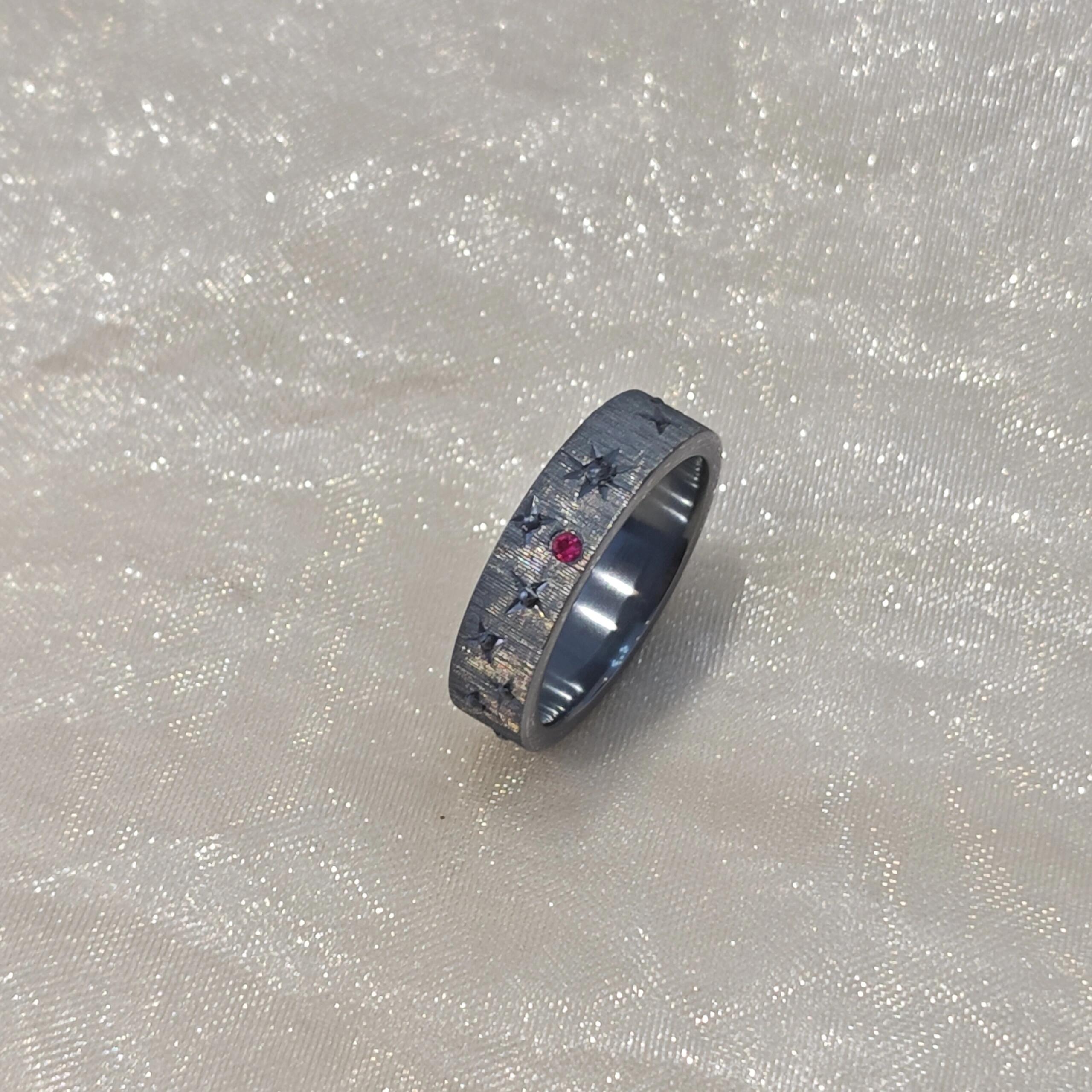 Handmade Red Zirconia Brushed Ring - Starry Night Collection (Free Customization)