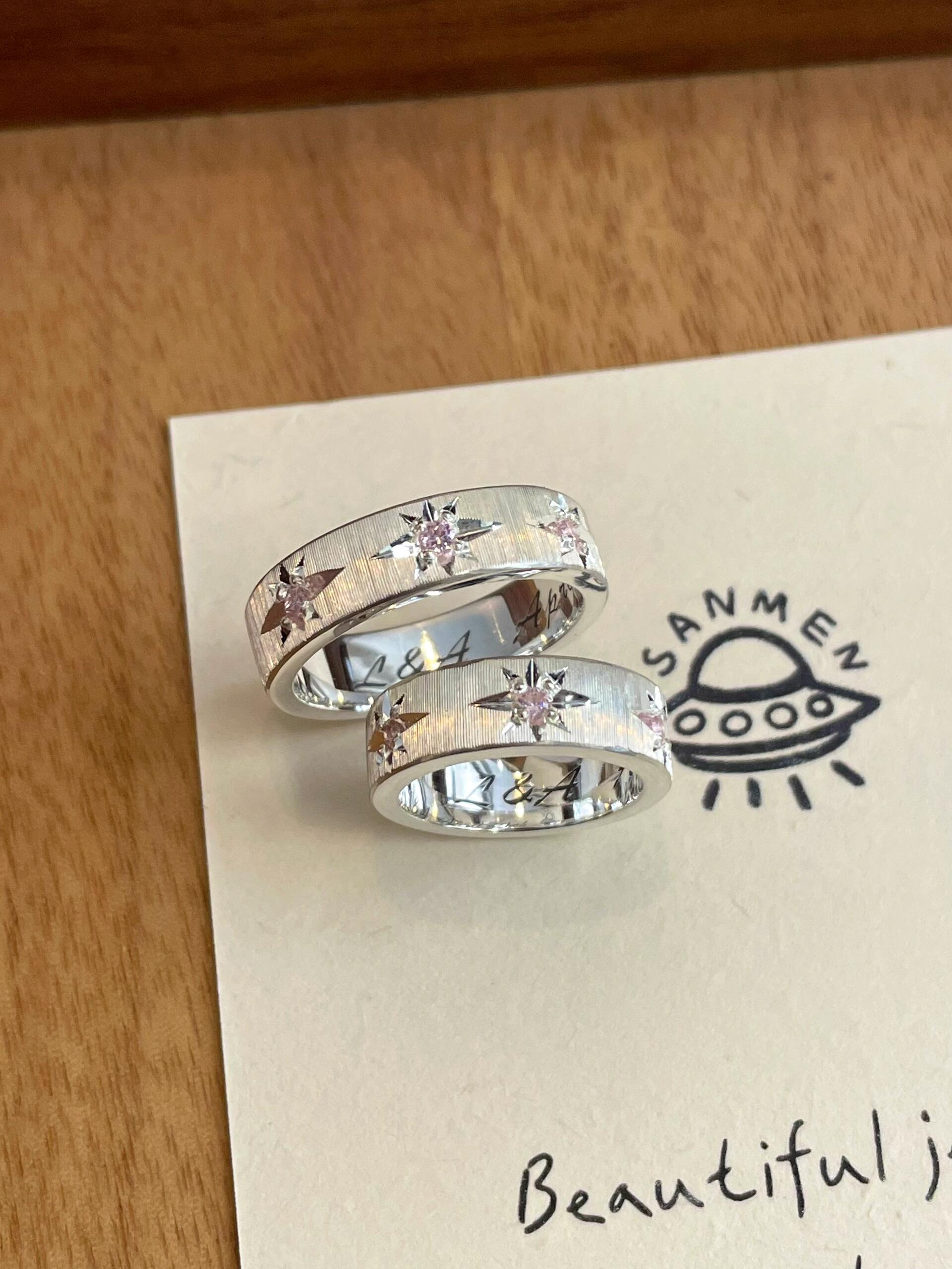 Handmade Lilac Zirconia Brushed Ring
-Three Stars Collection (Free Customization)