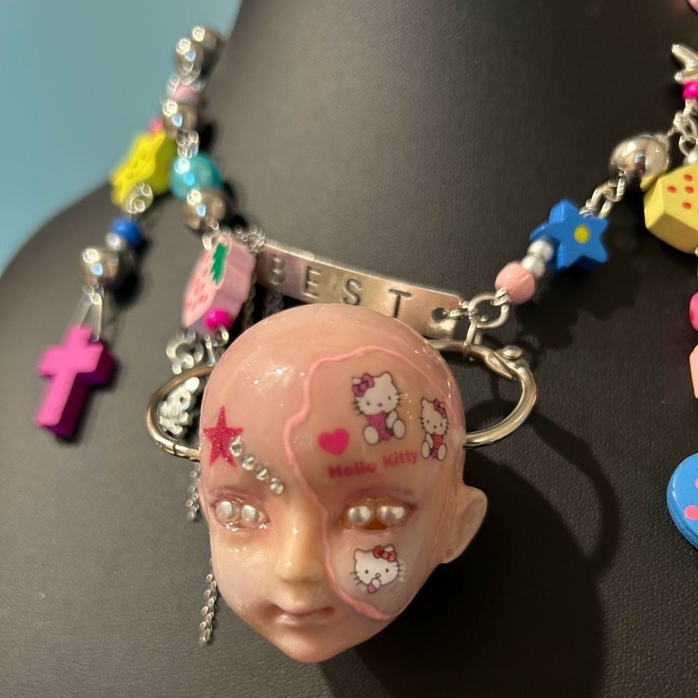 Handmade Hello Kitty Colorful Doll Head Necklace