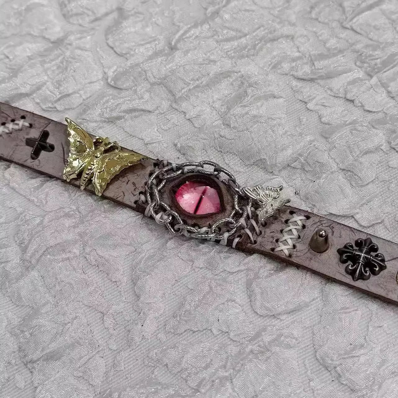 Handmade Punk Bracelet-Pink Devil's Eye💞