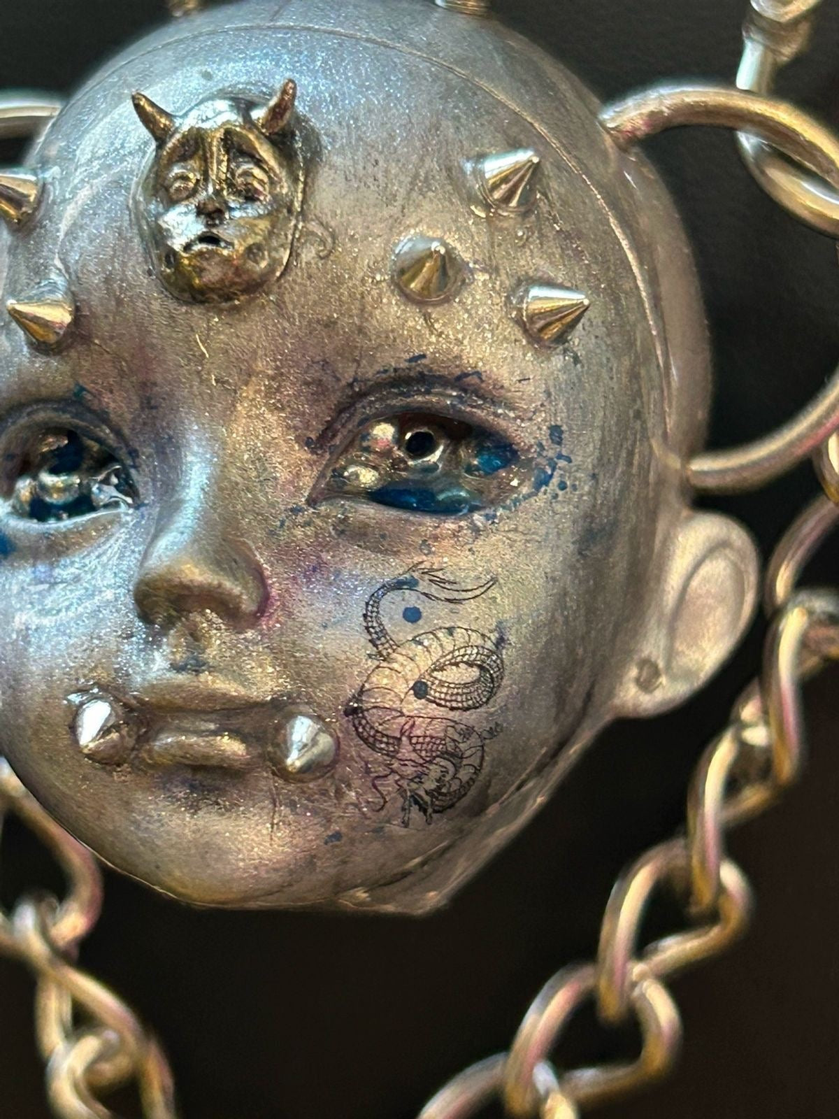 Handmade Silver Punk Style Doll Head Necklace