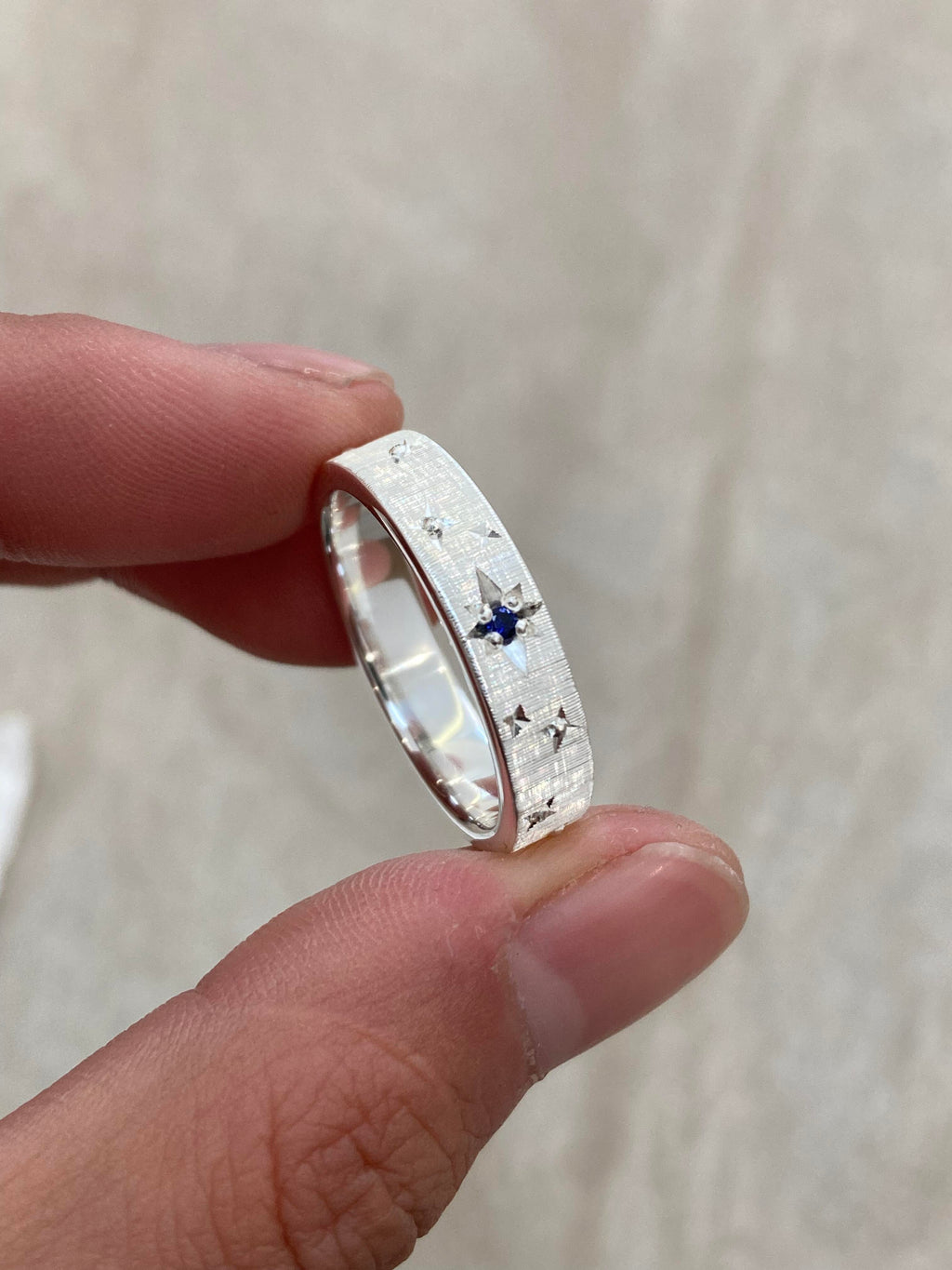 Handmade Blue Zirconia Brushed Ring - Starry Night Collection (Free Customization)