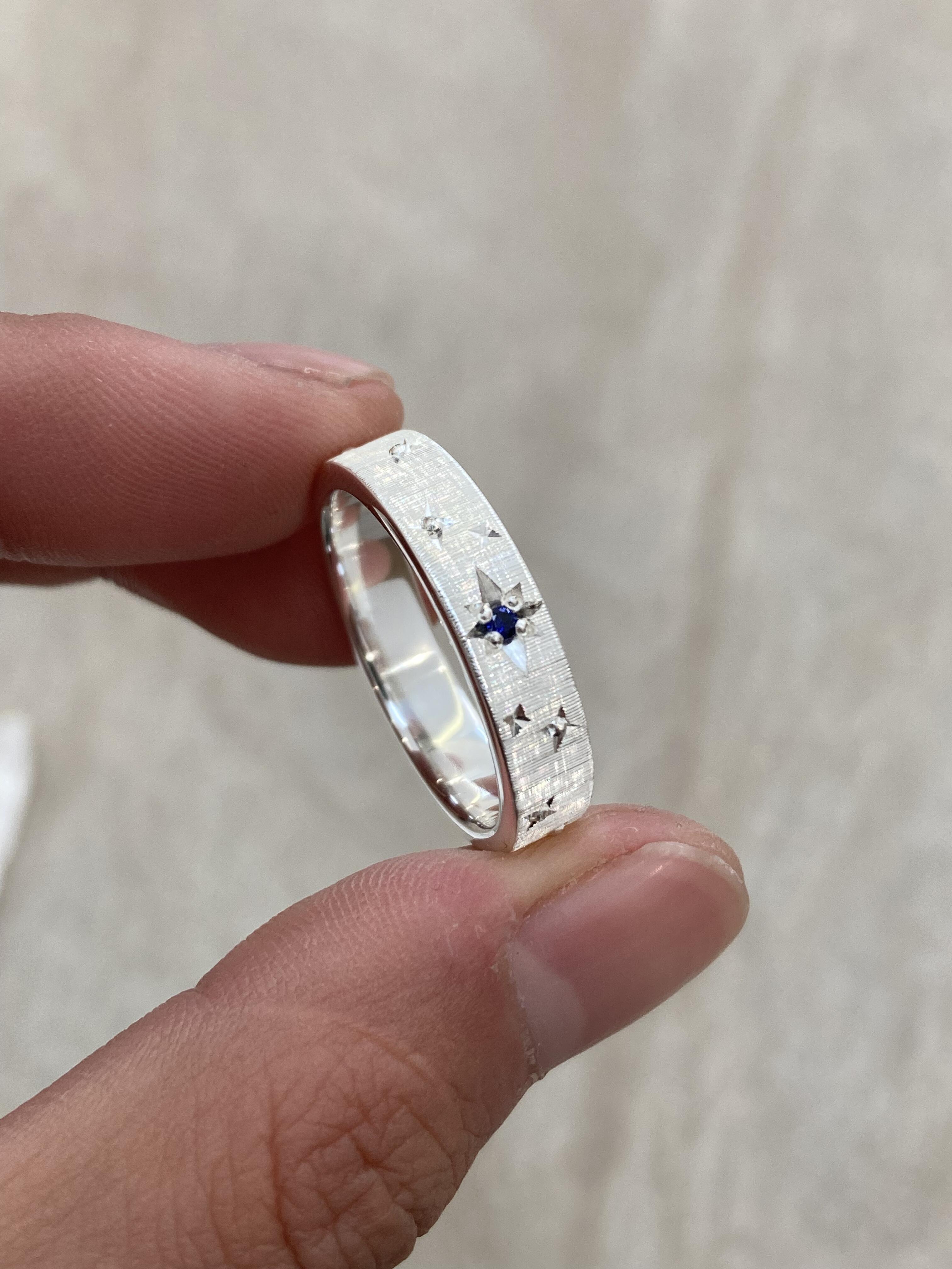 Handmade Blue Zirconia Brushed Ring - Starry Night Collection (Free Customization)