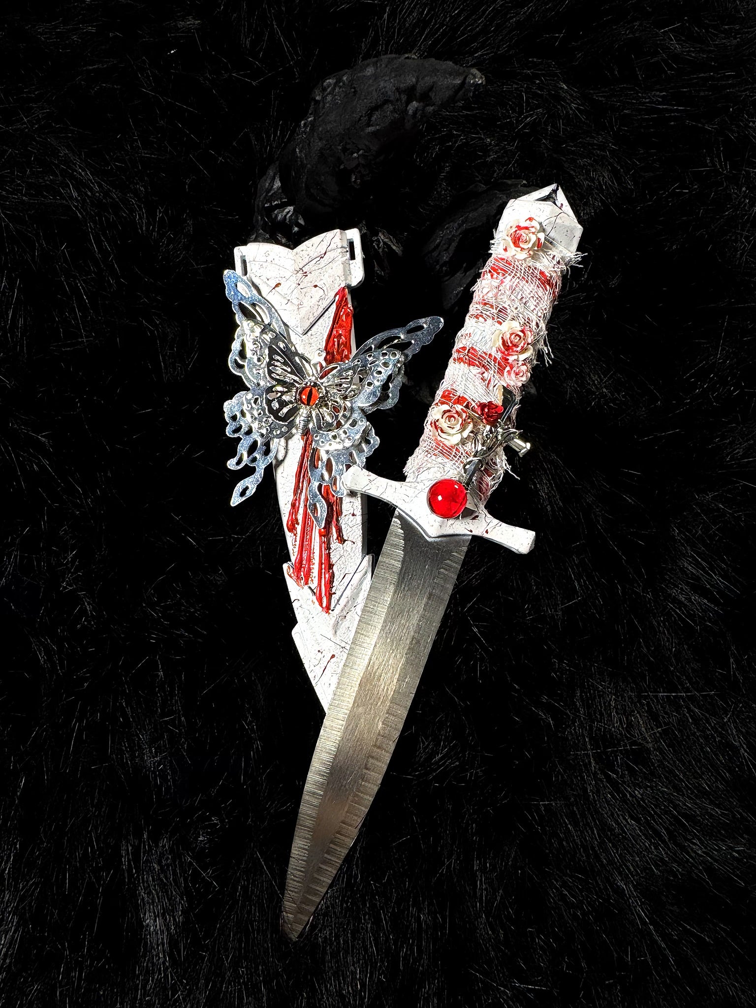 Handmade dagger - Scarlet Silver Butterfly🩸