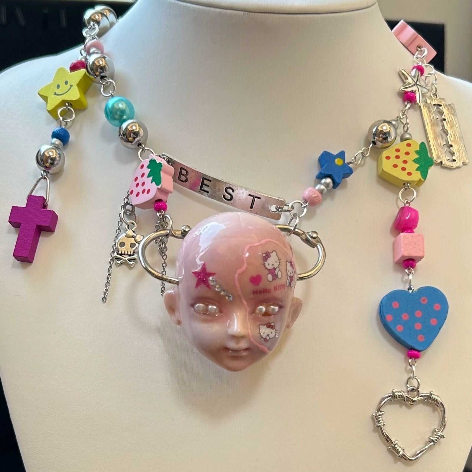 Handmade Hello Kitty Colorful Doll Head Necklace