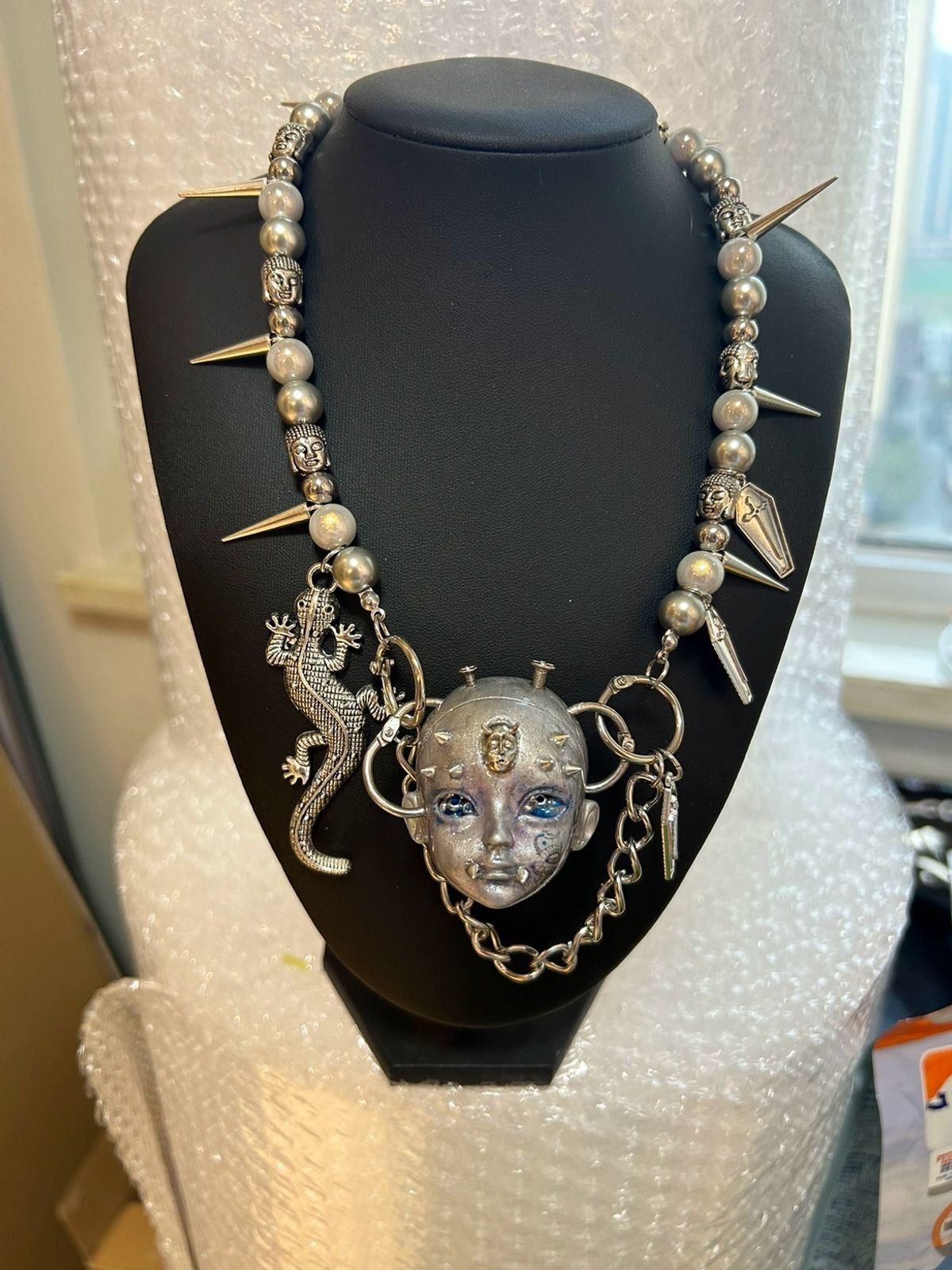 Handmade Silver Punk Style Doll Head Necklace