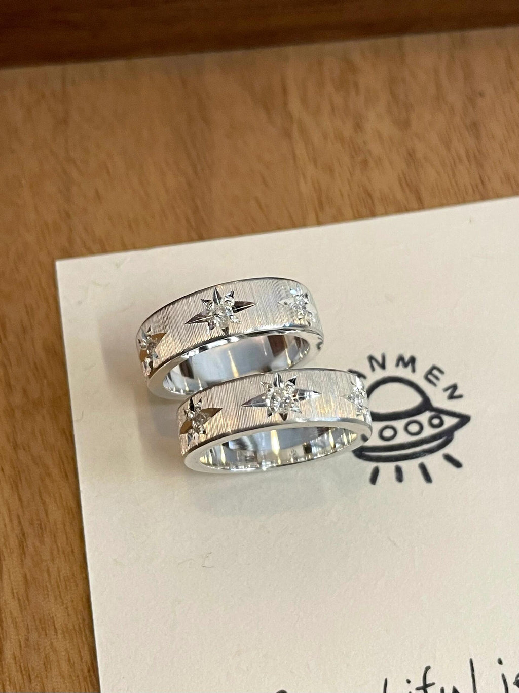 Handmade White Zirconia Brushed Ring -Three Stars Collection  (Free Customization)