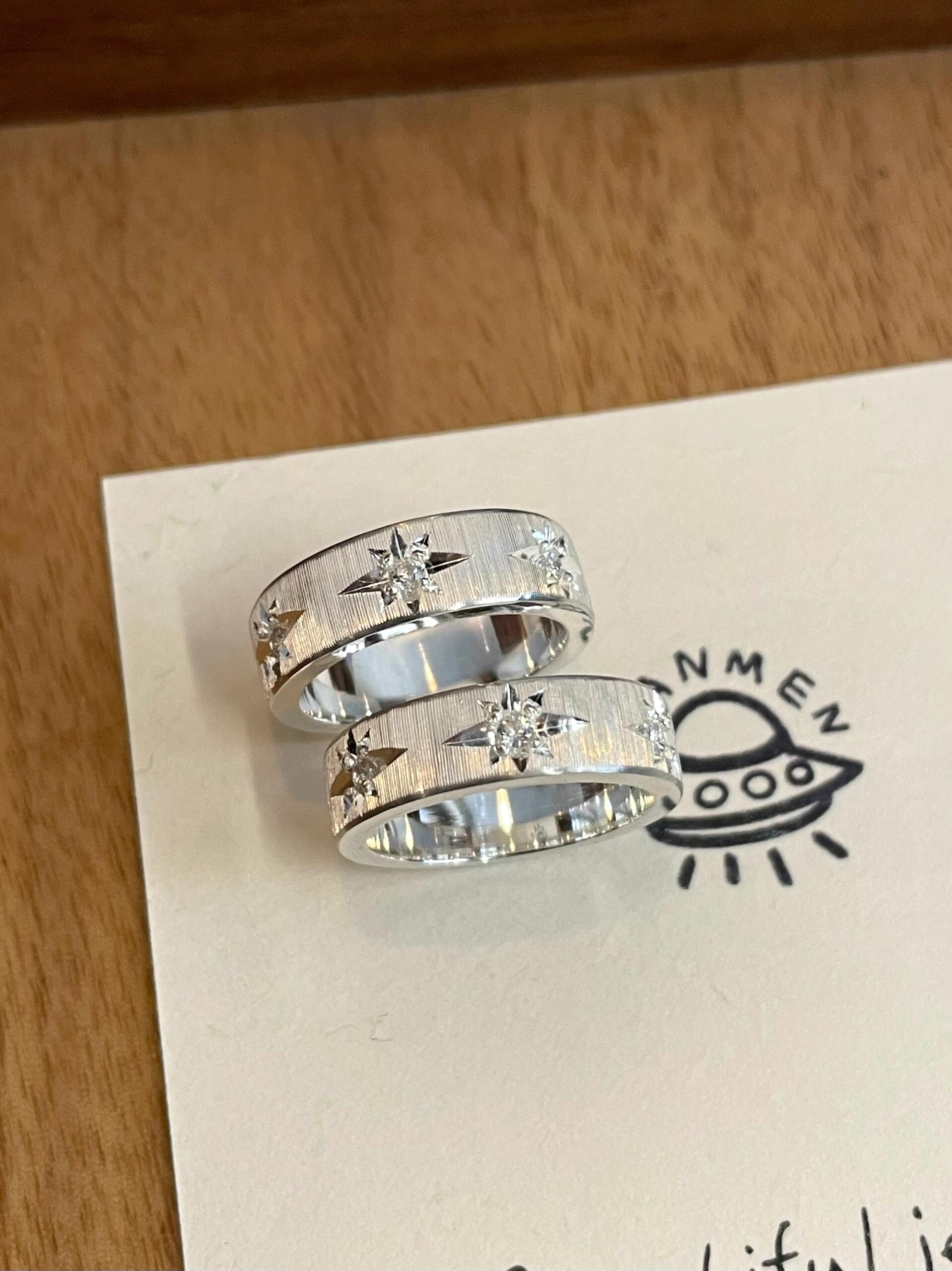 Handmade White Zirconia Brushed Ring -Three Stars Collection  (Free Customization)